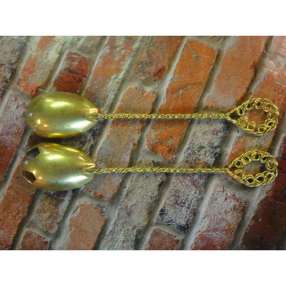 2 lot‎ vintage gold tone large serving spoons twisted wire design made in France